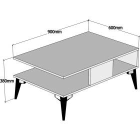 Resim Ferniso Mobilya Modern Orta Sehpa Suntalam Beyaz ve Ceviz Renk 90x60 cm Dikdörtgen Tasarım 