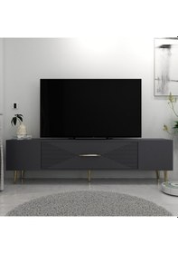 Resim Motif Tv Sehpası Tv Ünitesi 150 Cm Antrasit Altın 
