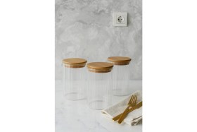 Resim Hava Geçirmez 3'lü Çizgili Cam Kahvaltılık Vakum Kapaklı Kavanoz Seti - 850 ml 