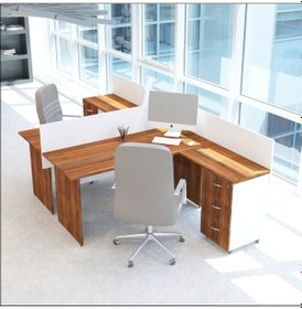 Resim Burovena Vena Nil L Workstation Ikili Çalışma Masa 3 Panelli 294Cm X 16... 