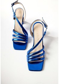 Resim Sinda Mavi İnce Bantlı Topuklu Sandalet 001 