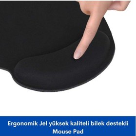 Resim Siyah Bilek Destekli Ergonomik Jel Kaymaz Taban Mouse Pad 