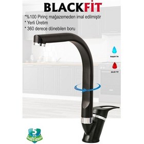 Resim Siyah Mix Mutfak Bataryası Filtreli Mutfak Musluğu Eviye Bataryası Çift Su Girişli Siyah 