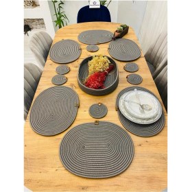 Resim Jütex Home Jüt Hasır Amerikan Servis Oval Supla Bardak Altı ve Sepet 13 Parça 