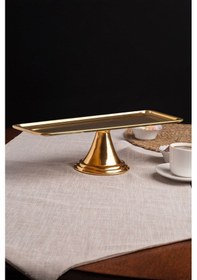 Resim Gold Dikdörtgen, Ayaklı Şık Kek, Pasta, Kurabiye Ve Tatlı Servis Sunum Standı Gold 