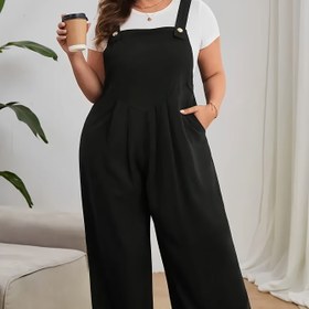 Resim Kadınlar İçin Büyük Beden Günlük Siyah Tulum Cepli - Ayarlanabilir Askılar, Geniş Paça Tasarım, Polyester Kumaş, Yaz ve Günlük Giyim için Mükemmel 