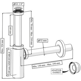 Resim Suera Moon Ayarlanabilir Lavabo Sifonu + Qualis Pop-up Set Krom- Taşma Delikli 