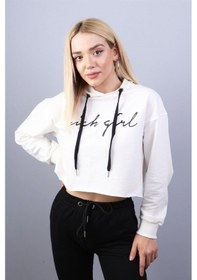 Resim Ekru Kadın Crop Sweatshirt Çok Renkli 