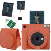 Resim Fujifilm Instax Sq1 Terracotta Turuncu Fotoğraf Makinesi 10'lu Kare Film Deri Kılıf Pleksi Çerçeve ve Kıskaçlı Stand Seti 