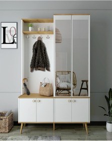 Resim Floradesign Venus Vestiyer / Aynalı Vestiyer / Antre Portmanto Meşe Beyaz 