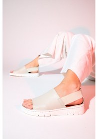 Resim Luvishoes Londoi Bej Cilt Hakiki Deri Lastikli Kadın Sandalet Bej 