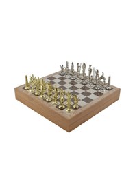 Resim Gifthome Metal Mısır Satranç Takımı Parlak Ve Rustik Desenli Mdf Sandıklı Satranç Tahtası 36x36x6 Cm. 