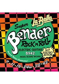 Resim La Bella B942 Elektro Gitar Teli Seti Orta Seviye - 09-42 Extra Light Nikel Kaplama, Kolay Bend Ve Solo Çalımı İçin Düşük Gerilim, Esnek Yapı Ölçüler: 0.009 - 0.042 İnç Takım 