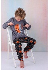 Resim Yeni Sezon Erkek Çocuk Gez Garson Basketball Uzun Kollu Pamuk İnterlok Pijama Takımı 5154-füme Füme 