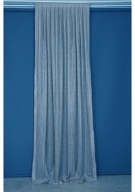 Resim Çizgili Mavi Renk Hazır Dikilmiş Pileli Fon Perde 75x260 Cm 