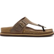 Resim Erkek Bej Parmak Arası Nubuk Deri Terlik 25SFD6254V3 