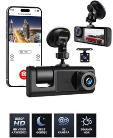 Resim Clevora 1080p Wifi Full Hd Araç Içi Kamera Arka Ön Iç Kayıt 3 Kamera Gece Görüşlü Gsensör Geniş A 