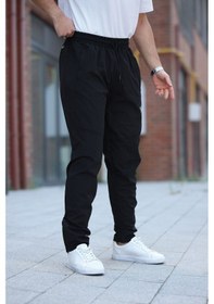 Resim Erkek Siyah Baggy Eşofman Altı Fermuarlı Paça Kaliteli Paraşüt Kumaş Siyah 