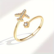 Resim Kadınlar için Ayarlanabilir Uçak Yüzüğü, Sentetik Kübik Zirkonyalı - Kişilik Temalı, Bakır Alaşımı, 15 Yaş Üzeri İçin Uygundur 