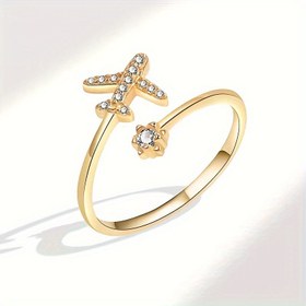 Resim Kadınlar için Ayarlanabilir Uçak Yüzüğü, Sentetik Kübik Zirkonyalı - Kişilik Temalı, Bakır Alaşımı, 15 Yaş Üzeri İçin Uygundur 