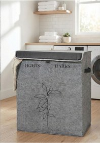 Resim Keçe Katlanabilir Çamaşır Sepeti Çift Hazneli 53x33x60 Cm Gri 