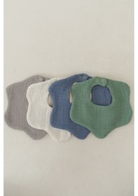 Resim 4'lü Organik Pamuk 8 Katlı Multi Müslin Çiçek Bebek Salya Mama Önlüğü,yakalık Mavi,yeşil 