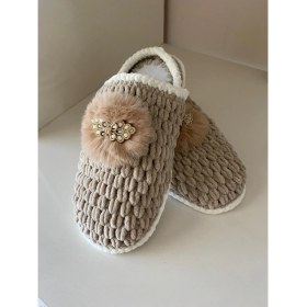 Resim Pembe Portakal Örgü Ev Terliği Panduf 