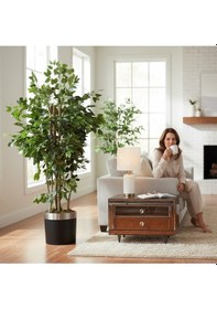 Resim Yapay Agaç 200 Cm Islak Doku Benjamin Darbuka Saksıda Yeşil 