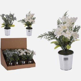 Resim Metal Saksıda Yapay Çiçek 