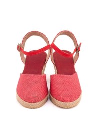 Resim Star Tombis Gerçek Elişi Topuğu Açık Bilekten Bantlı Dolgu Topuk Keten Hasır Espadril Handmade Kırmızı 