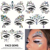 Resim 5 Paket AB Renkli Aurora Kristal Etiketleri, Cadılar Bayramı Kedi Makyajı için Yüz Taşları Etiketleri, Festivite Göz ve Alnı Süslemeleri, Parlayan Taş Tasarımı, Karnaval/Mardi Gras/Maske 