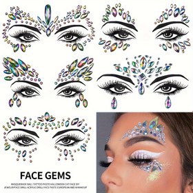Resim 5 Paket AB Renkli Aurora Kristal Etiketleri, Cadılar Bayramı Kedi Makyajı için Yüz Taşları Etiketleri, Festivite Göz ve Alnı Süslemeleri, Parlayan Taş Tasarımı, Karnaval/Mardi Gras/Maske 