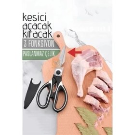 Resim Tuk Makası Çelik Mutfak Makası Açacak Kıracak Kesici Özelik 