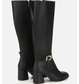 Resim Kadın Siyah Kemer Detaylı Topuklu Çizme Siyah 