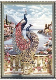 Resim Hayvan Serisi-09 Dokuma Goblen Kumaş-Tavus Kuşu Çift 