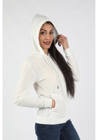 Resim Kadın Kapüşonlu Kadife Sweatshirt Bej Bej 