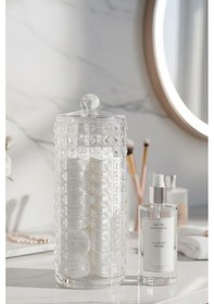 Resim Vivart Diamond Pamukluk Organizeri Kutusu & Disk Makyaj Pamukluk Düzenleyici Şeffaf 