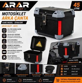 Resim Motosiklet Arka Çanta Kare Bgc Siyah-gri 45 Lt Çelik Kilit-3072 