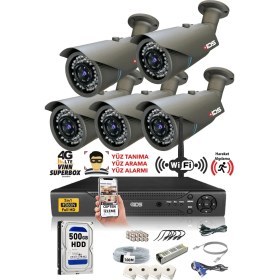 Resim Ids - 5 Kameralı 5 Mp Sony Lensli 1080P Full HD Güvenlik Kamerası Sistemi - Cepten İzle - 500 Dış 