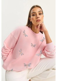 Resim Shade Kadın Bisiklet Yaka Yusufcuk Taş İşlemeli Relaxed Sweatshirt 1558 60283660 - Şeker Pembe 