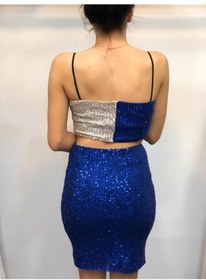 Resim Sertac Boutique Mermaid - Askılı Pullu Saks Mavisi Takım 