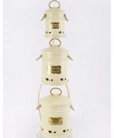 Resim Metal Standlı Krem 3 Katlı Patates Soğan Sarımsak Kovası 1040 