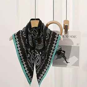 Resim 1 adet Erkekler için Vintage Baskılı Bandana, Şık Retro Eşarp, Polyester Kare Boyun Fuları, Açık Hava, Yürüyüş, Günlük Giyim için Rahat Aksesuar, İplik Boyalı Örme Polyester, Makinede Yıkanabilir 
