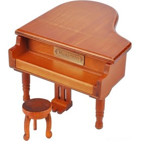 Resim Lemestar Ahşap Piyano Müzik Kutusu, Güneş Ahşap Rengi, Kucuk Tabureli, Rastgele Melodi, Dekoratif Ve Depolama Odacıklı Hediyelik 