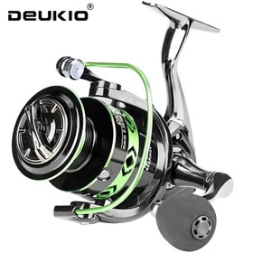 Resim 1pc DEUKIO Ambidextrous Alüminyum Alaşım Döner Olta Makarası, 5.2:1 Dişli Oranı, 12KG Maksimum Sürtünme, Tam Metal Kulaklık, Floresan Yeşil Kaplama, Taze Su ve Deniz Suyu için Çift Kullanım 