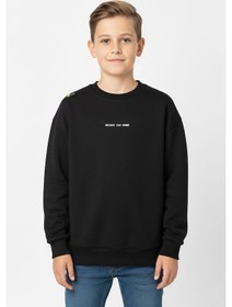 Resim Bisiklet Yaka Baskı Detaylı Erkek Çocuk Sweatshirt-90908 Siyah 