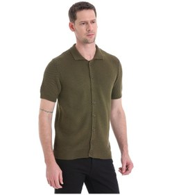 Resim Hatemoğlu Regular Fit Düz Düğmeli Kısa Kollu Triko Hırka 34162024c001 022 - Haki 