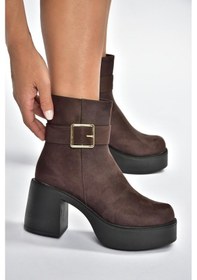Resim Fox Shoes V726446602 Kahverengi Süet Kalın Topuklu Kadın Bot Kahverengi-süet 