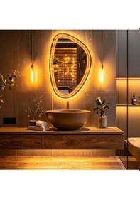 Resim Elan Asym Amber Led'li Kumlamalı Lavabo & Banyo Aynası Dokunmatik Sensörlü 80 X 50 Cm Turuncu 