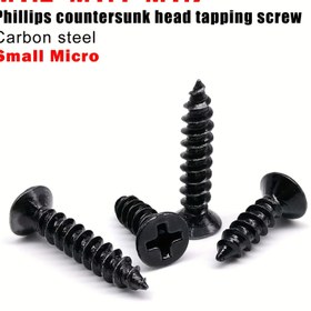 Resim 100 adet Siyah Karbon Çelik Phillips Kafa Kendinden Tapa Vidası, M1.2/M1.4/M1.7 Kontersunk Vidası Düz Tasarım, Dayanıklı ve Pürüzsüz Konu Güvenli Bağlantı için, Asılı Vidası, Düz Kafa Vidası, Sağlam Yapı 